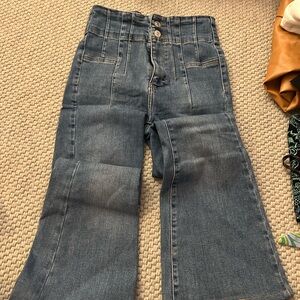 FREE PEOPLE High-Waisted Blue Denim Jeans